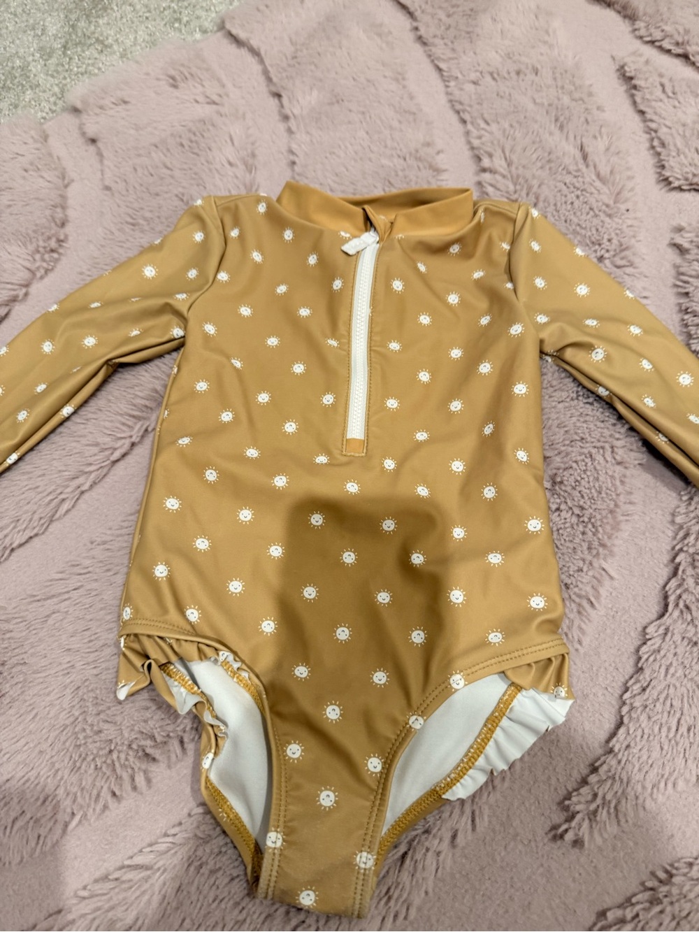 Carters' Long Sleeve One-Piece Swimsuit in Mustard with Sun Print